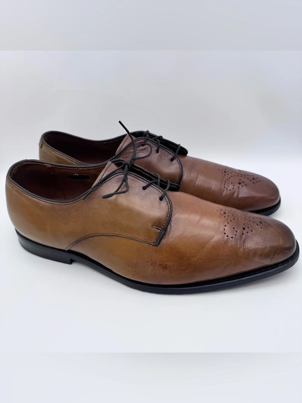Allen Edmonds Flatiron Cognac Leather Brogue Oxford Shoes Men 13 3E Made in USA